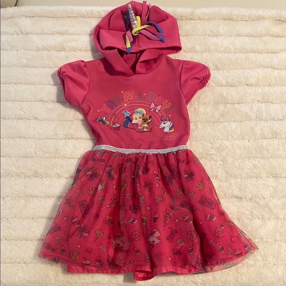 Nickelodeon Pink Unicorn Hooded Dress with Jo Jo Print - Picture 1 of 5